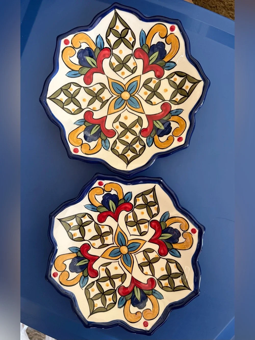Pier 1 Hand-Painted Floral Ceramic Plates / Vallarta Collection, Rare!